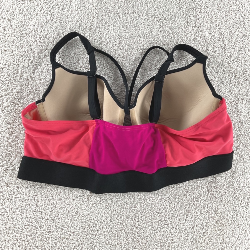 Cacique Swim Colorblock Underwire Bikini Top Pink Coral Black 40D - Picture 2 of 6